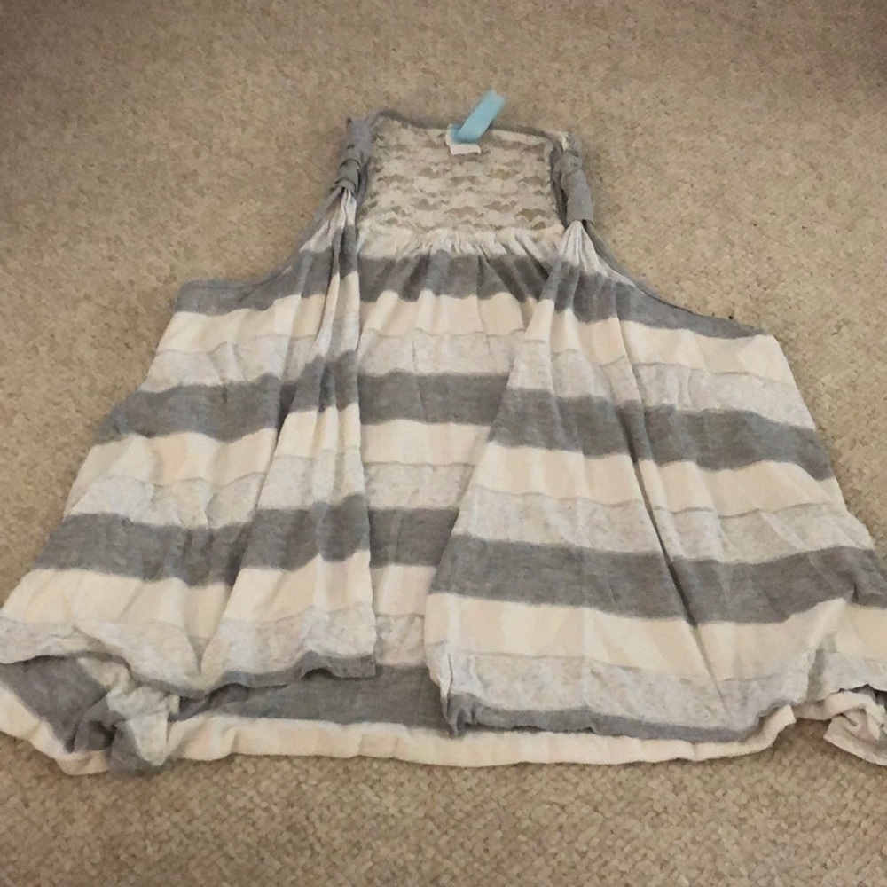 A gray and white shirt tank top cardigan